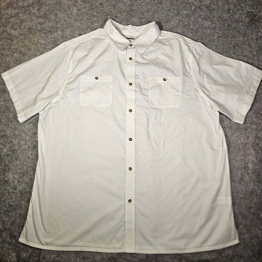 King Size Mens Big Tall White Pocket Button Up Shirt Casual Comfort Size 3XLT